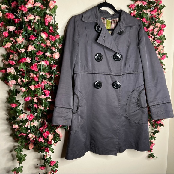 Soia & Kyo Dark Gray Trench Coat Jacket Full Length Women Size Large Big Button - Picture 2 of 9